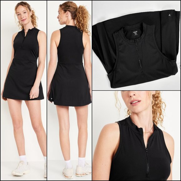 MockNeck Half-Zip Pleated Athletic Mini Dress LP M Tennis Pickleball Golf Preppy - Picture 1 of 8